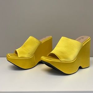 Yellow Wedge Mules